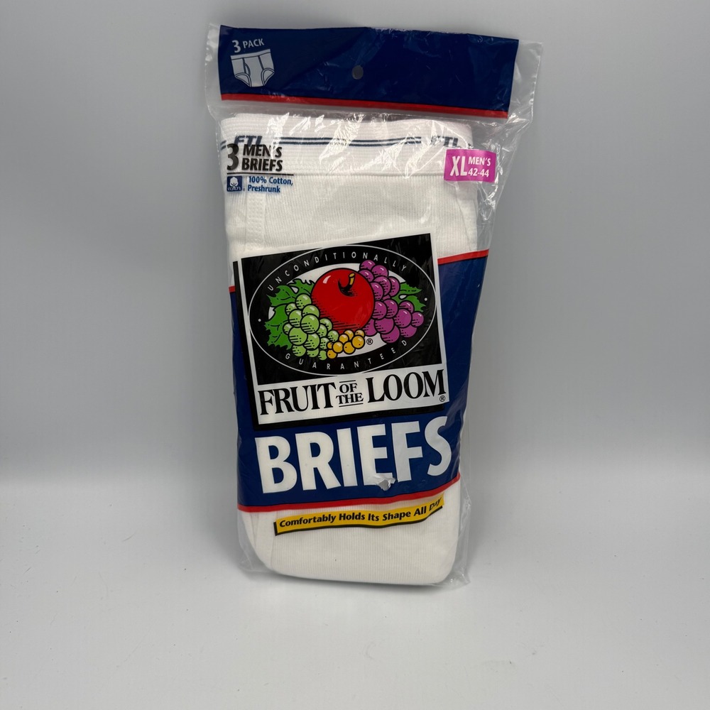 Vintage 1996 Fruit of the Loom Mens Briefs 3 Pack White 100% Cotton XL 42-44 New